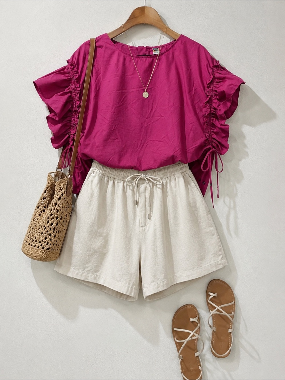 Women’s Fuchsia Ruffle Sleeve Blouse oversized will fit regular and medium